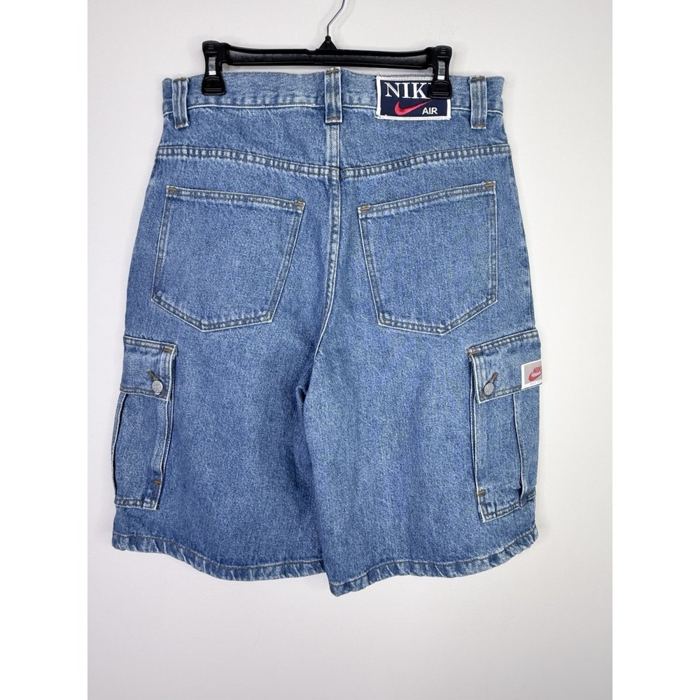 Vintage Nike Jorts Mens 36 Blue Denim Cargo Shorts Skate Baggy (Fits 33.5x11)
